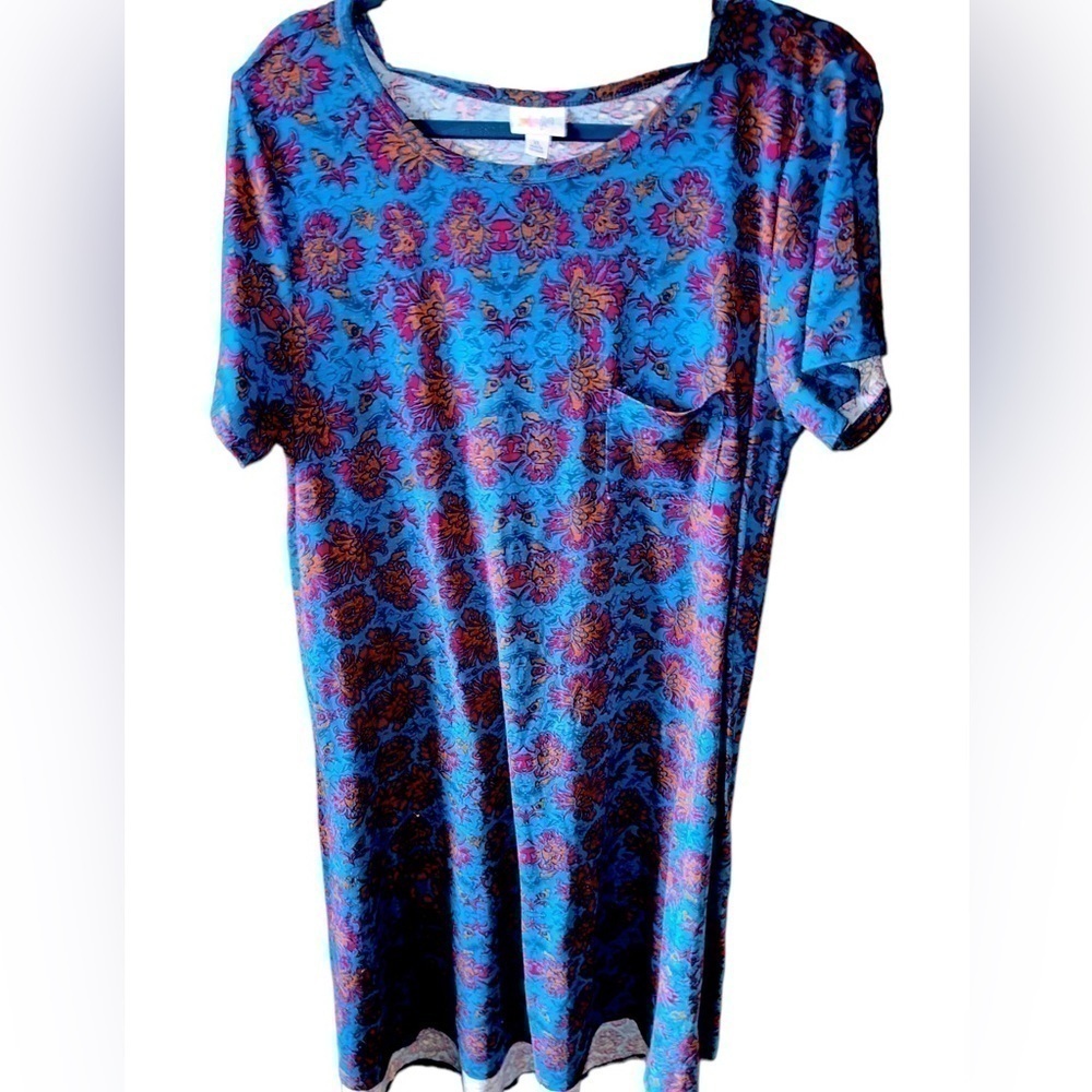 Lularoe XL dark turquoise floral Carly dress.‎ EUC from my personal closet.